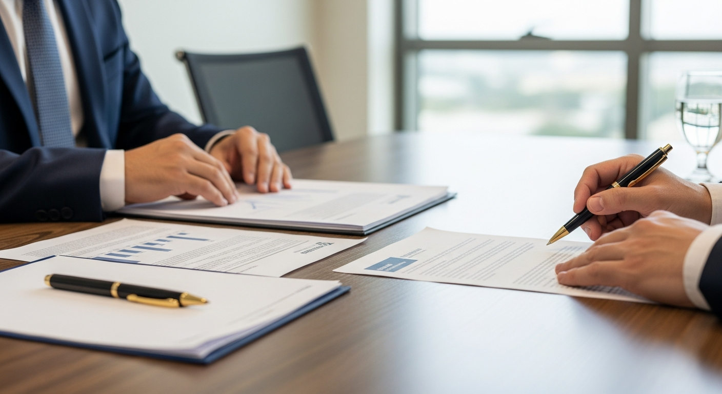 documentos de acordo empresarial em mesa de reunião corporativa