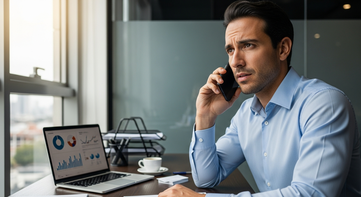 Assessor de investimentos em atendimento, representando gestão eficiente de base de clientes