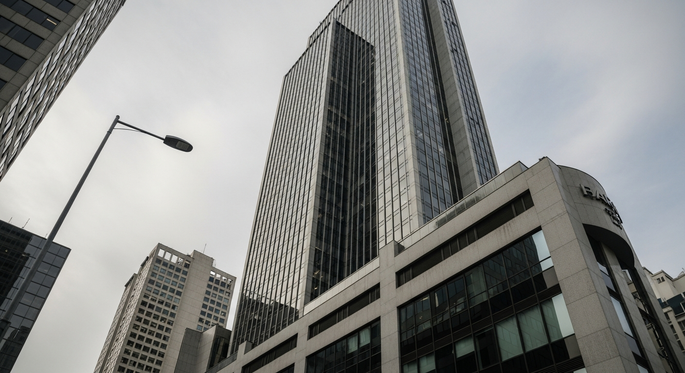 Edifício financeiro imponente representando o cenário de política monetária americana