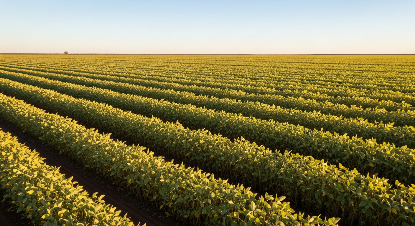 Lavoura de soja com stress hídrico fotografada do ar, representando a crise no agronegócio brasileiro
