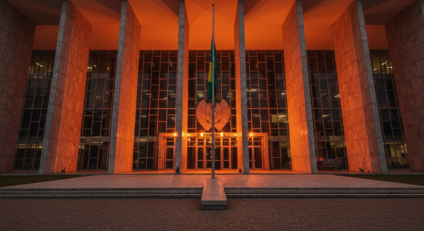 Fachada do Tesouro Nacional em Brasília ao entardecer