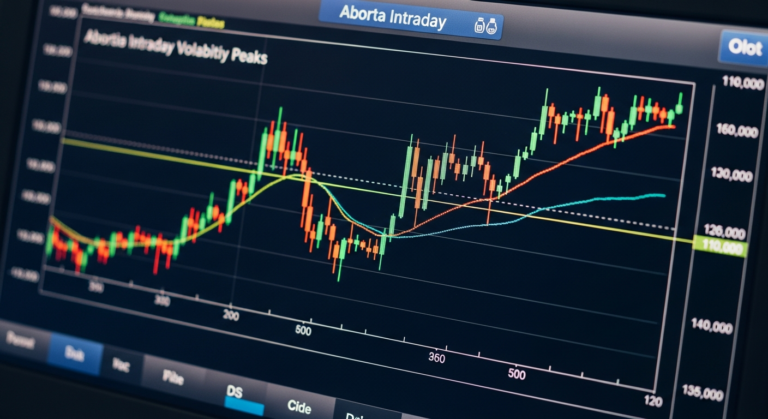 Terminal financeiro com gráfico de volatilidade em pregão intraday