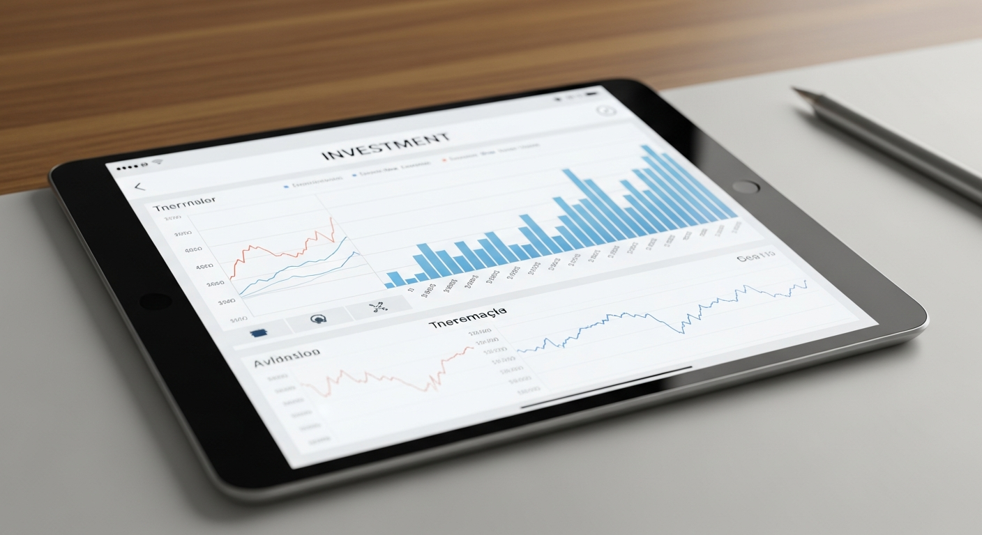 tablet com gráficos de portfólio de investimentos sobre mesa de escritório