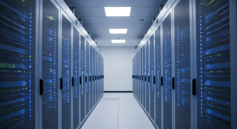 Infraestrutura digital de data center representando tokenização de ativos financeiros