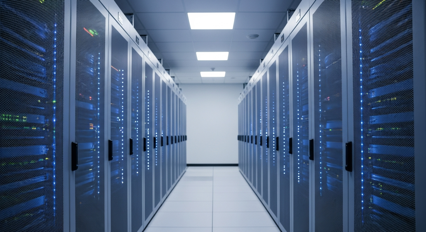 Infraestrutura digital de data center representando tokenização de ativos financeiros
