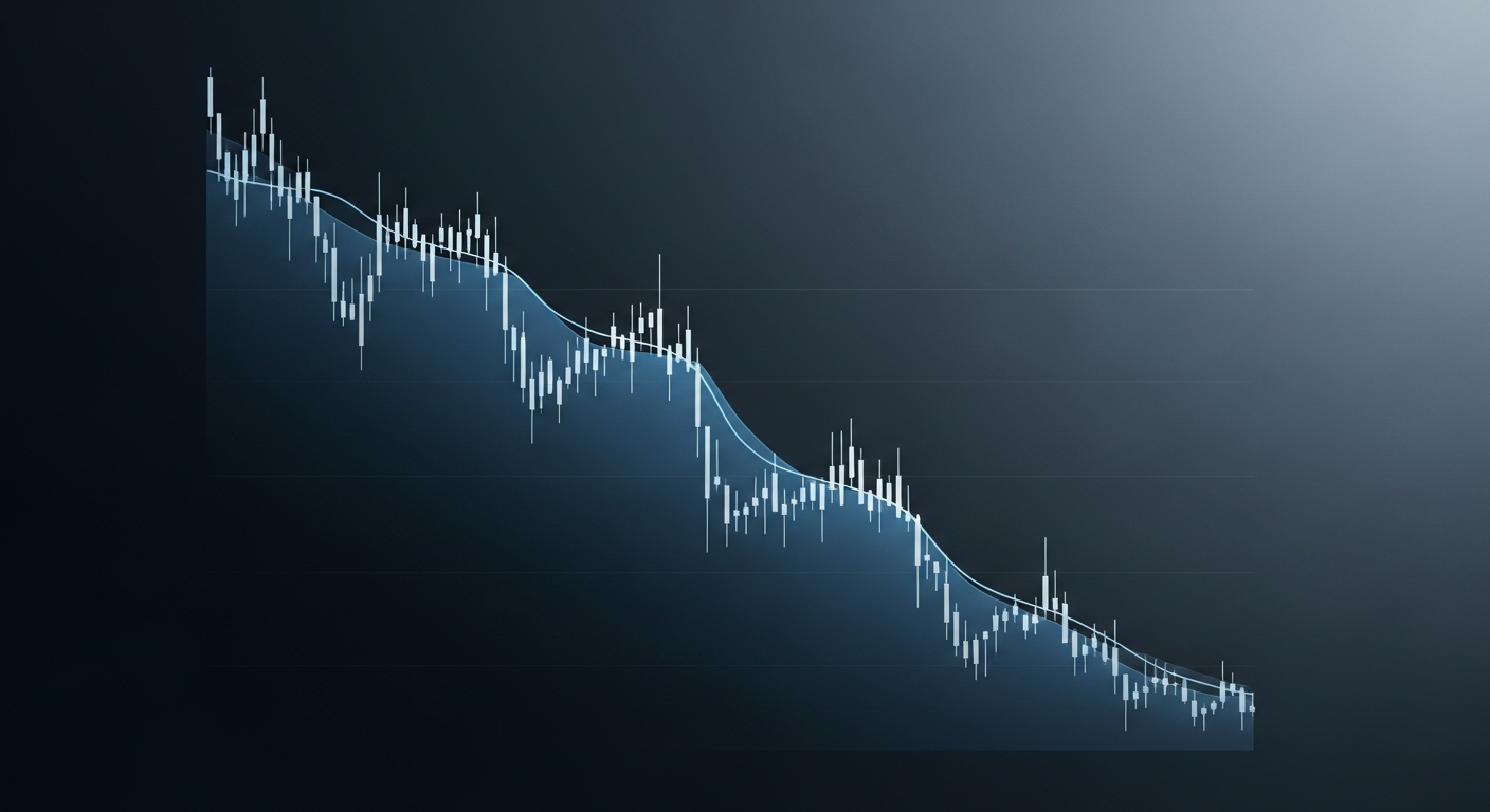 Linha gráfica mostrando queda gradual de taxa de juros em cenário financeiro editorial